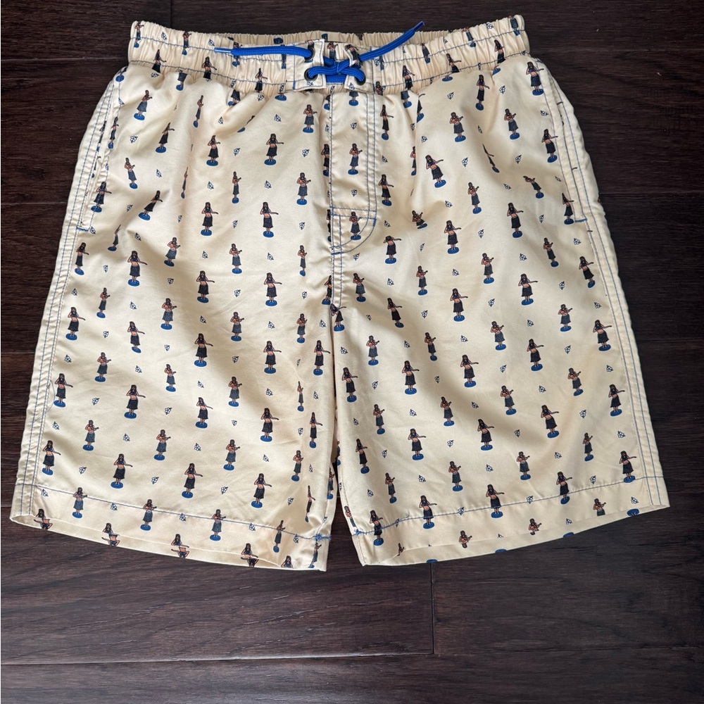Boy’s Beige Swim Shorts with Hula Print